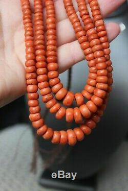 103gr Antique Salmon Coral Necklace Natural Undyed Beads