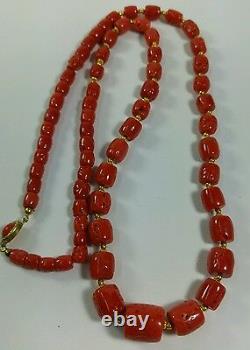 104 Gram Natural dark red coral Necklace drum beads 15.4- 7 mm 75 cms