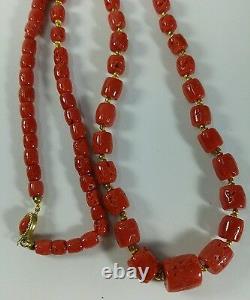 104 Gram Natural dark red coral Necklace drum beads 15.4- 7 mm 75 cms