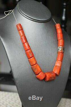 107gr Large Antique Red Coral Beads Necklace Natural Undyed