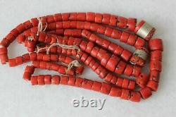 108gr Antique Dark Red Coral Necklace Bulls Blood Color Undyed Coral Beads