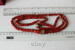 108gr Antique Dark Red Coral Necklace Bulls Blood Color Undyed Coral Beads