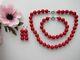 10 Mm Red Coral Gem Bead Necklace Bracelet & Earrings Set