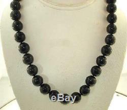 10mm One-strand Genuine Black Coral Round Bead 14k Yellow Gold Necklace 18.5