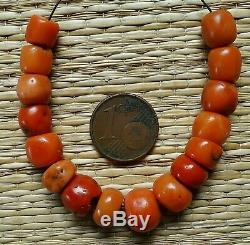 10mm Perles Corail Rouge Ancien Collier Antique Moroccan Red Coral Bead Necklace