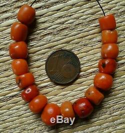 10mm Perles Corail Rouge Ancien Collier Antique Moroccan Red Coral Bead Necklace