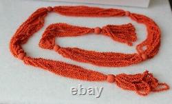 110gr Antique Victorian Carved Coral Necklace Lariat Natural Undyed Beads