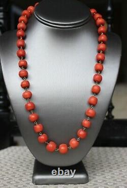 111gr Antique Natural Large Coral Necklace Natural Undyed Beads Gold Clasp 14k