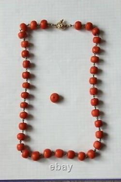 111gr Antique Natural Large Coral Necklace Natural Undyed Beads Gold Clasp 14k