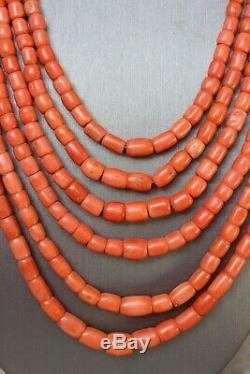 111gr Antique Salmon Coral Beads Barrel Shape Natural Undyed Ukrainian Necklace