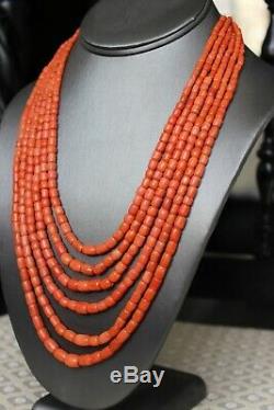 111gr Antique Salmon Coral Beads Barrel Shape Natural Undyed Ukrainian Necklace