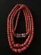 120 G. Vintage Faceted Red Coral Necklace Natural Undyed Beads Clasp Silver