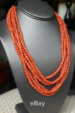 121gr Antique Salmon Coral Beads Barrel Shape Natural Undyed Ukrainian Necklace