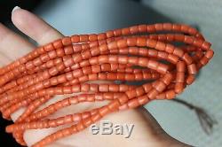 121gr Antique Salmon Coral Beads Barrel Shape Natural Undyed Ukrainian Necklace