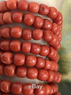 126 Gram Antique old natural red coral Necklace PARTIAL AKA CORAL bead