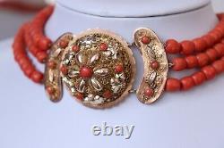 135gr Vintage Red Coral Choker Necklace Natural Undyed Dutch Clasp Gold 14k