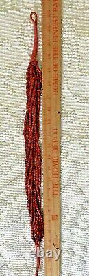 135gr Vtg Mediterranean Carved Salmon Coral Barrel Beads Multi Strand Necklace