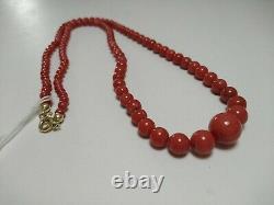 136 carat Natural Red Coral Necklace beads 11.6 4mm gold plated silver