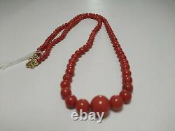 136 carat Natural Red Coral Necklace beads 11.6 4mm gold plated silver