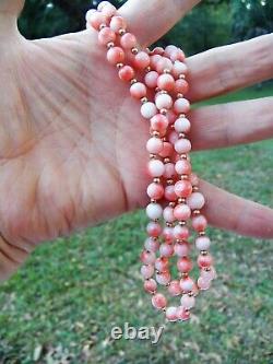 14K ANGEL SKIN Gold 30in 7.5mm Bead CORAL NECKLACE 78 3mm Gold Beads