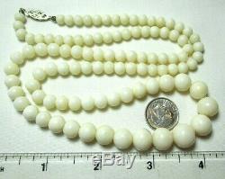 14K Gold and Graduated White Coral Bead Necklace 49.9 grams 24 1/4 long
