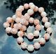 14k Vintage 17 Hand Knotted Chinese Angel Skin Coral Shou Bead Necklace 38g
