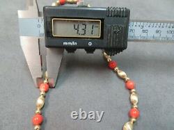 14K Y. Gold Spring Clasp & Beads Coral Beads Necklace on 16 14K Chain 5 grams