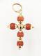 14k Yellow Gold 2.2g Coral Spinning Bead Christian Cross Necklace Charm Pendant