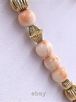 14K Yellow Gold 8.5mm Angel Skin Coral Bead 30 Necklace