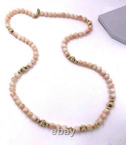 14K Yellow Gold 8.5mm Angel Skin Coral Bead 30 Necklace