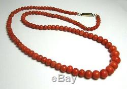 14K Yellow Gold Graduated Red Coral Bead Necklace 25.5 grams 23 lot 29e9