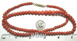 14K Yellow Gold Graduated Red Coral Bead Necklace 25.5 grams 23 lot 29e9