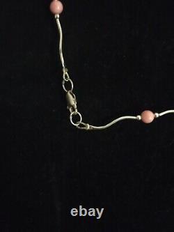 14K Yellow Gold Tubes Pink Angel Skin Coral Bead Necklace