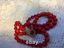 14ct gold Necklace diamond Vintage Mediterranean Natural Red Coral Bead 26g 18