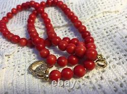 14ct gold Necklace diamond Vintage Mediterranean Natural Red Coral Bead 26g 18