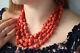 14k Coral Bead Necklace. Multi-strand Raw Coral Beads. High Quality Coral