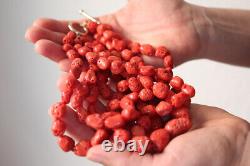 14k Coral Bead Necklace. Multi-Strand Raw Coral beads. High Quality Coral