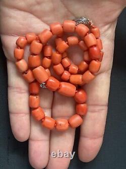 14k Gold Clasp 36 Grams 18 Antique Ukrainian Natural Undyed Coral Bead Necklace