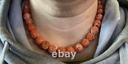 14k Gold Filled Vintage Salmon Red Mediterranean Rough Coral Beaded Necklace
