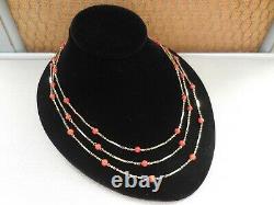 14k Gold Italian Coral Bead and Bar Link 20 Inch Chain Necklace 3 Available
