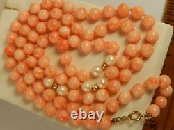 14k PINK Angelskin CORAL PEARL 5.8mm BEAD NECKLACE 24 MINT 25.4 grams STRAND
