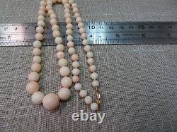 14k Vtg Angel Skin Coral Beads Necklace 20 Hand Knotted 5-11mm Graduated Beads