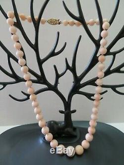 14k Vtg Angel Skin Coral Beads Necklace 22 Hand Knotted 7-14mm Graduated Beads