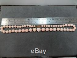 14k Vtg Angel Skin Coral Beads Necklace 22 Hand Knotted 7-14mm Graduated Beads
