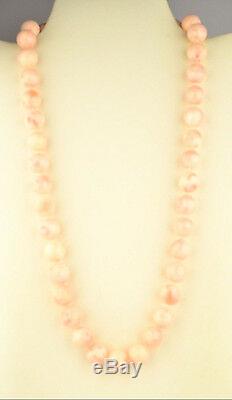 14k Yellow Gold Genuine Angel Skin Coral 12 MM Beads Necklace 23 Long Restrung