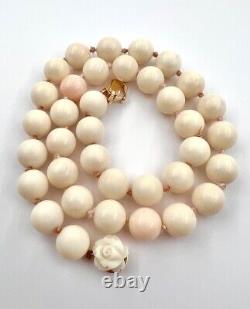 14k Yellow Gold Natural 11mm MOMO Pink Angel Skin Coral Bead Necklace 18 -65.8g