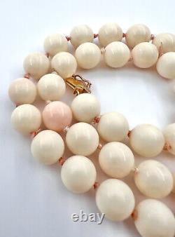 14k Yellow Gold Natural 11mm MOMO Pink Angel Skin Coral Bead Necklace 18 -65.8g