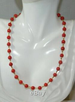 14k Yellow Gold Natural Coral 7mm Bead Strand 17 Necklace 20 grams 12g 74