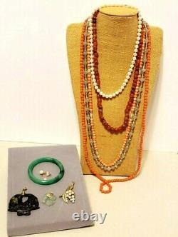 14kt Gold Coral Asian Jade Amber Pool Of Light Necklaces Bracelet Gold Beads Lot