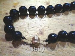 14mm One-strand Genuine Black Coral Round Bead 14k Yellow Gold Necklace 20 #2